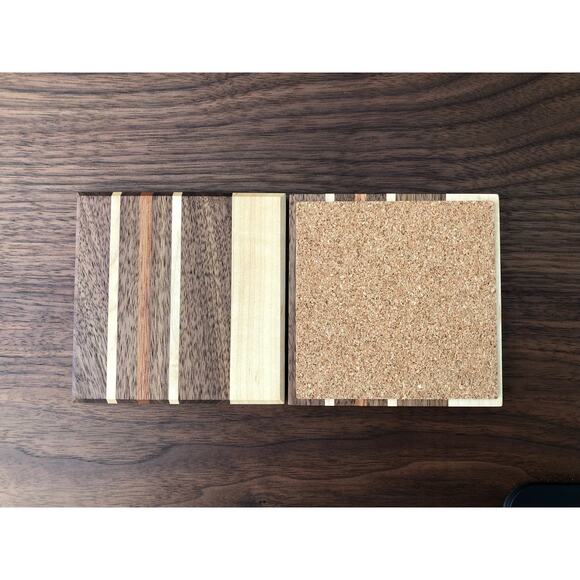 Handcrafted Vertical Stripe Wood Coaster Set of 4 Black Walnut, Sapele and Maple - Picture 3 of 3